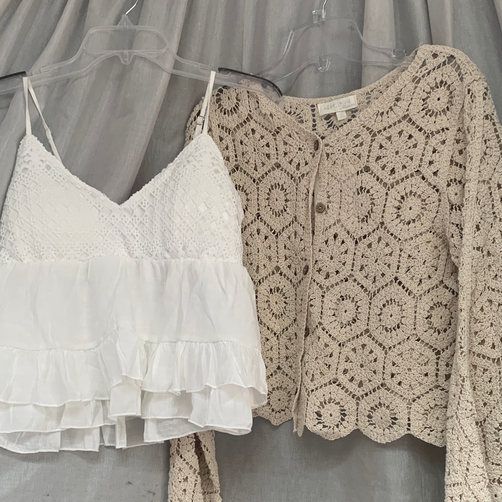 Rebellion White Crochet Ruffle Camisole
